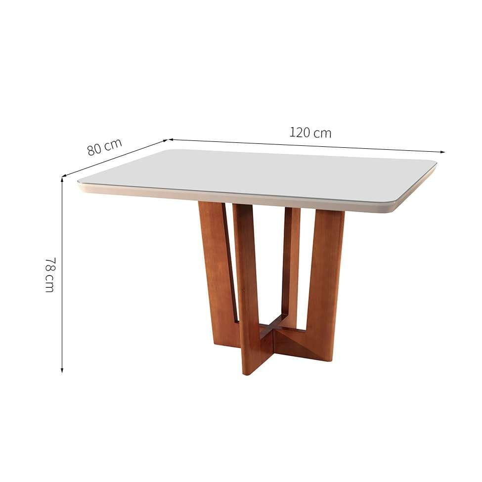 Mesa de Jantar Retangular com Tampo de Vidro Tália Off White e Imbuia 120 cm