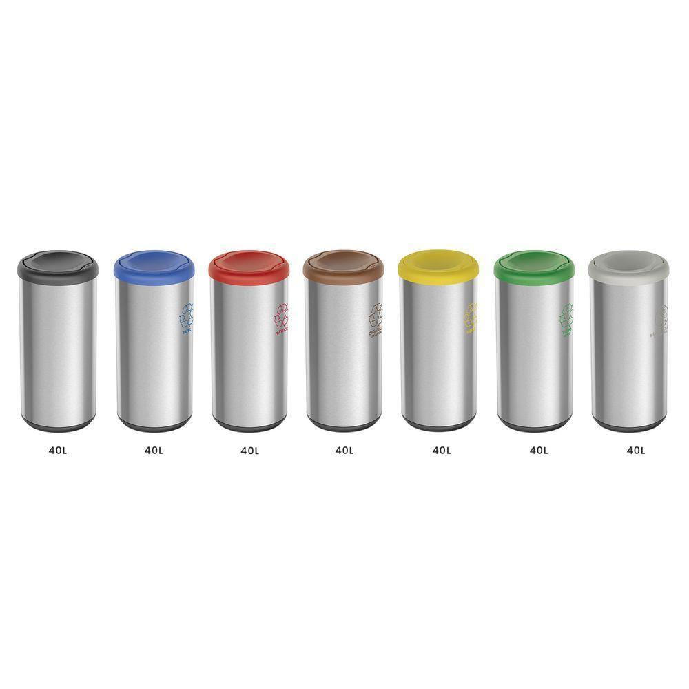 Lixeira Inox Tramontina Cápsula Selecta Plus Basculante Com Acabamento Scotch Brite E Tampa Basculante Vermelha Em Polip