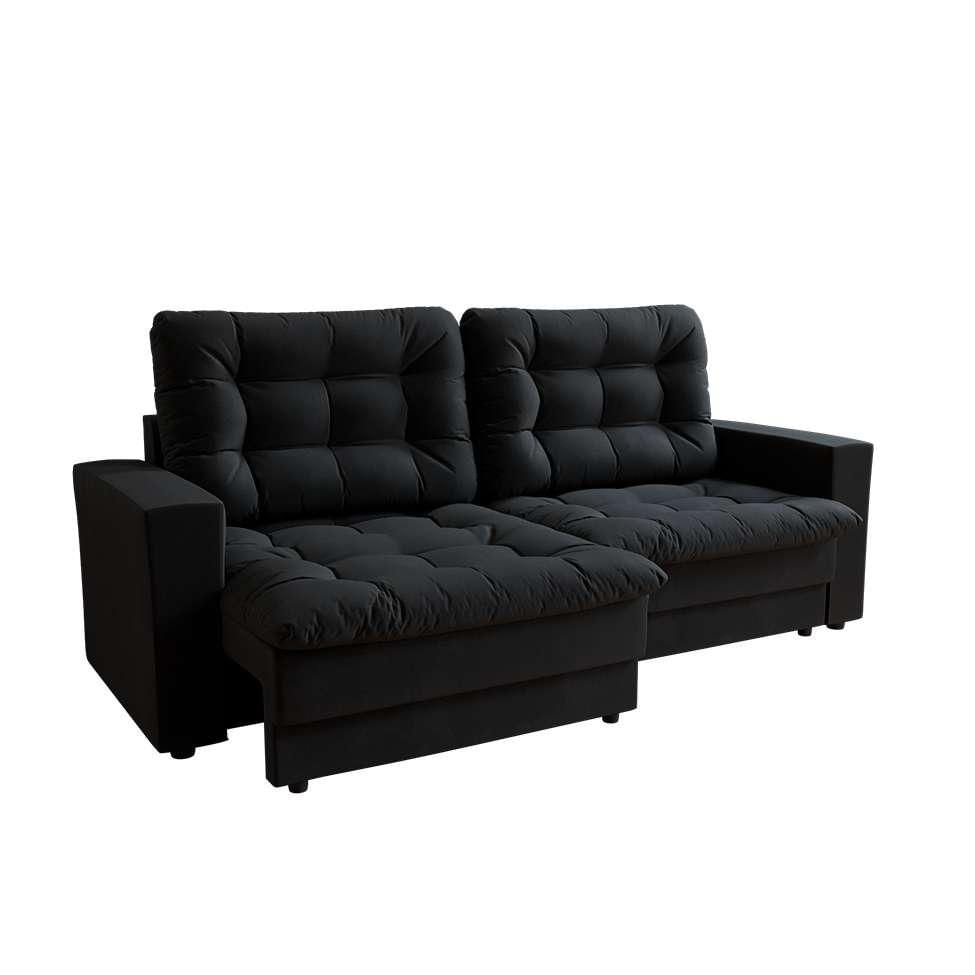 Sofá 3 Lugares Retrátil Lubeck Plush Suede Preto