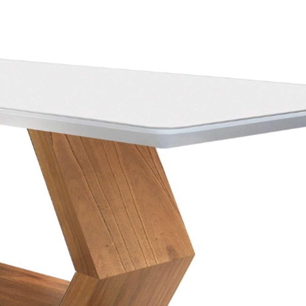 Mesa de Jantar Retangular com Tampo de Vidro Ane II Off White e Imbuia 220 cm