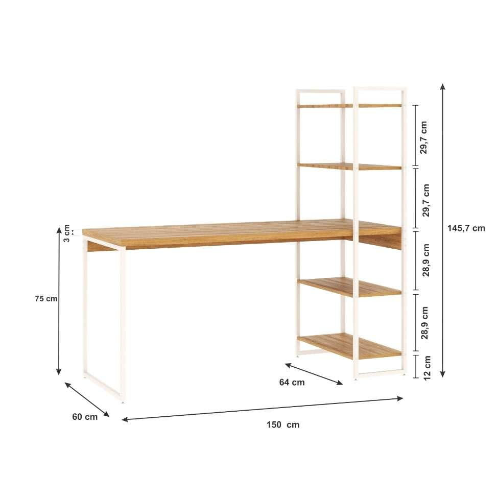 Escrivaninha com Estante Studio Mel e Branca 150x147 cm