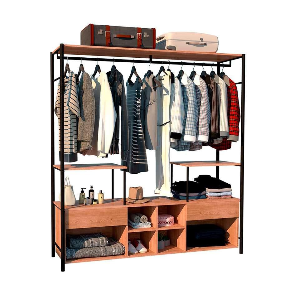 Guarda-Roupa Closet Modulado Barcelona Casal 2 GV Madeira e Preto