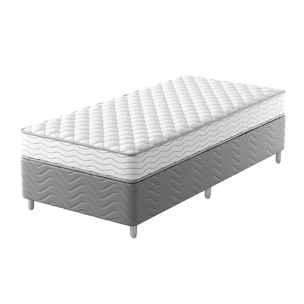 Cama Box com Colchão Solteirão Howie Espuma D33 (17x96x203) Branco e Cinza