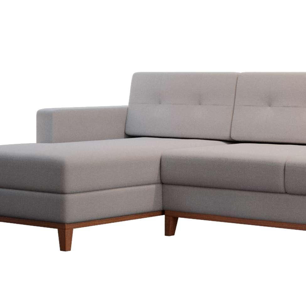 Sofá 4 Lugares Living com Chaise Esquerdo Pés e Base em Madeira Linho Cotton Cru