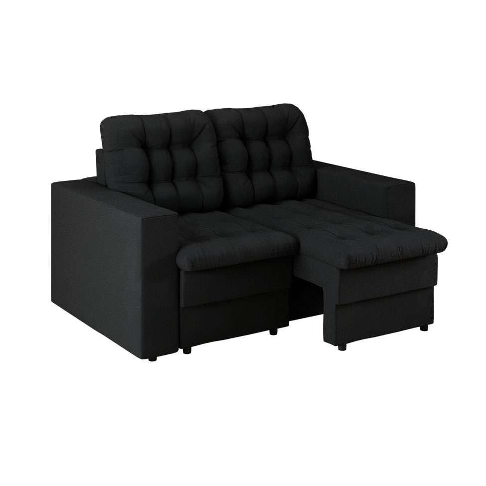 Sofá 2 Lugares Retrátil Lubeck Plush Suede Preto 140 cm