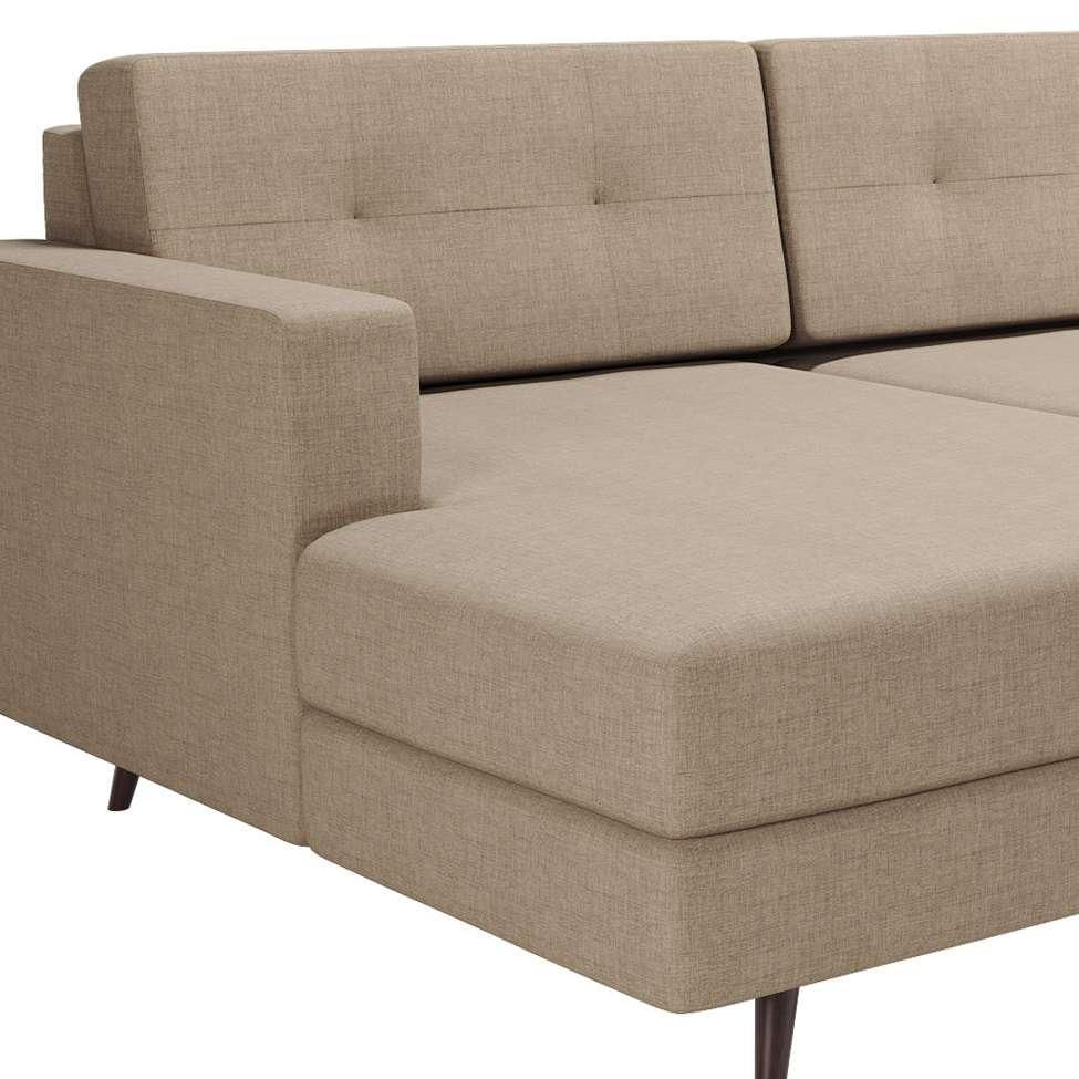 Sofá 3 Lugares Living com Chaise Esquerdo Pé Palito Linho Cotton Bege