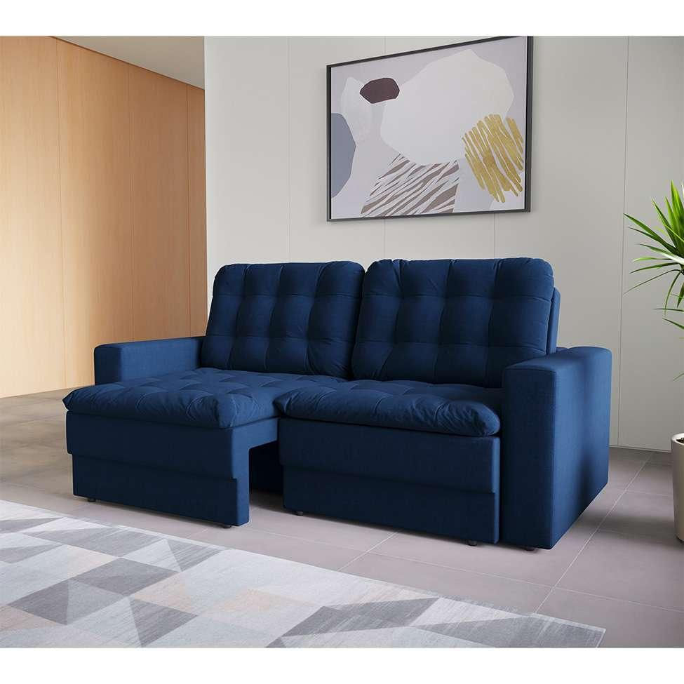 Sofá 3 Lugares Retrátil Lubeck Plush Suede Azul Marinho 180 cm