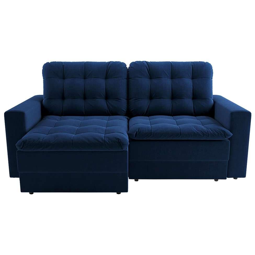 Sofá 3 Lugares Retrátil Lubeck Plush Suede Azul Marinho 180 cm