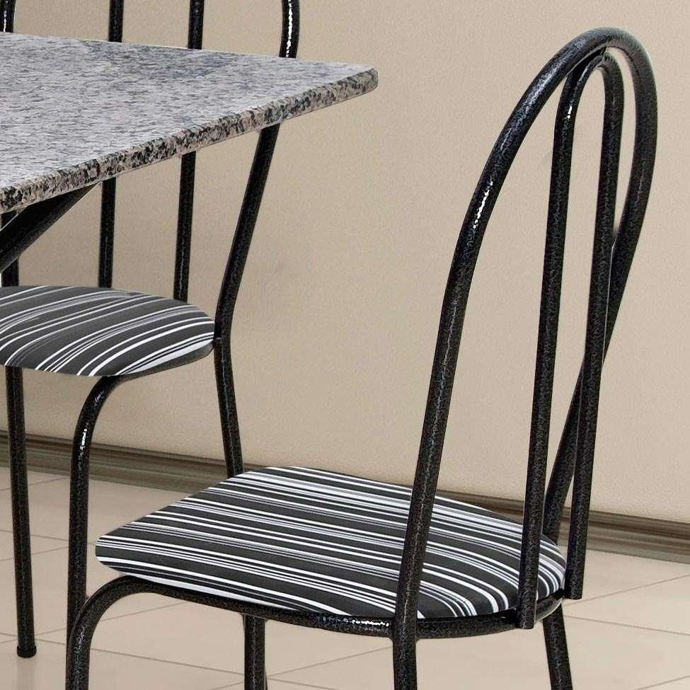 Conjunto de Mesa com 4 Cadeiras Tuany Craqueado Preto Listrado Branco e Preto