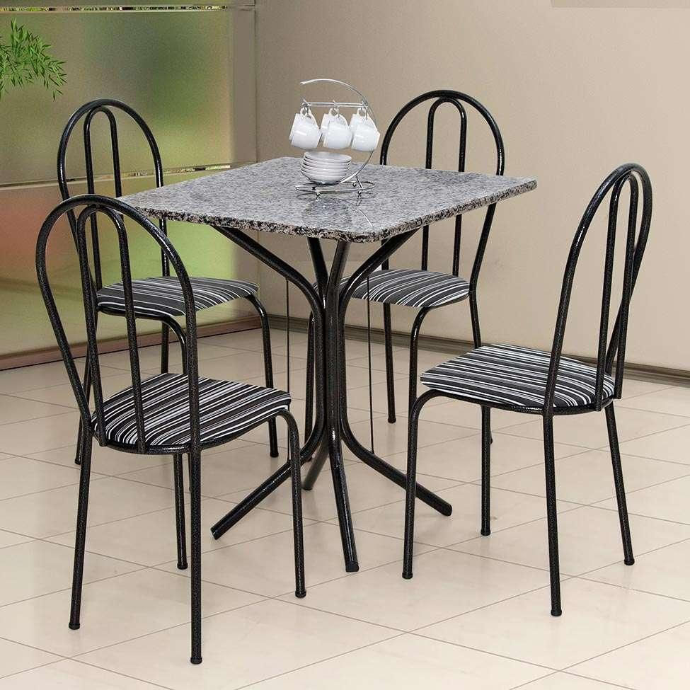 Conjunto de Mesa com 4 Cadeiras Tuany Craqueado Preto Listrado Branco e Preto