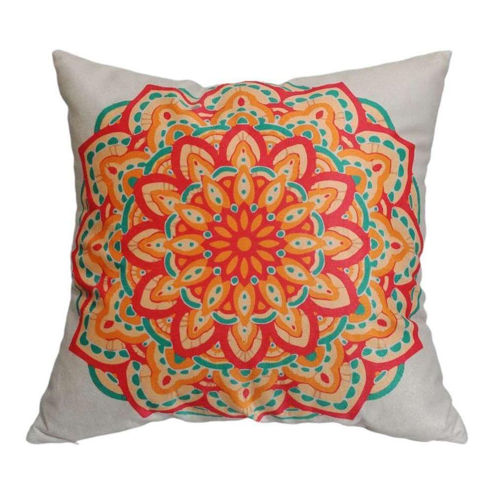 Almofada Mandala Indiana 45x45cm Várias Estampas Tecido marfim com Enchimento