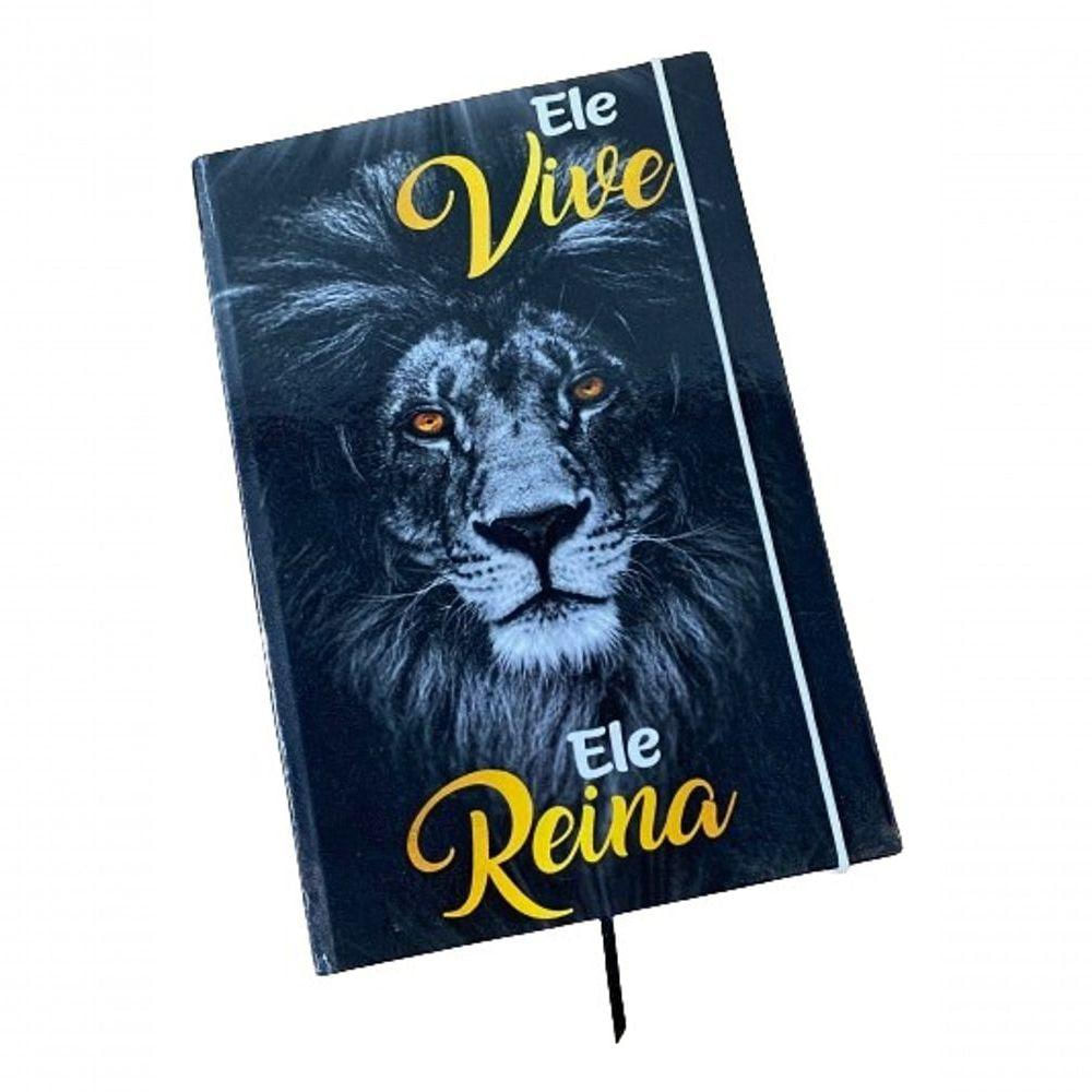 Caderno Sketchbook Grande Capa Religião Leão Ele Vive Ouro 21x14cm Miolo Com Pauta Para Escrever