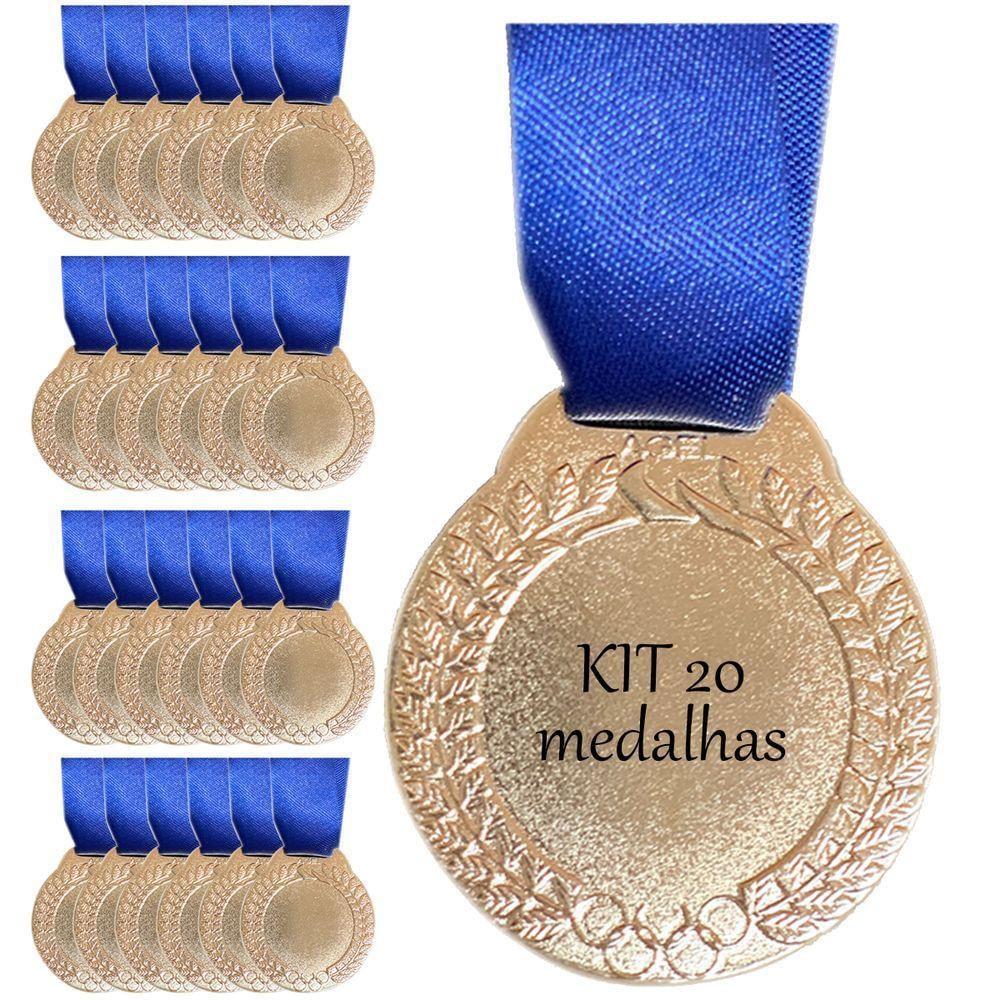 Kit 20 Medalhas Médias 40mm Ouro Prata Bronze Interior Liso prata