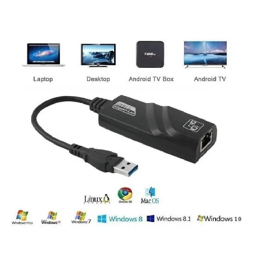 Cabo Adaptador USB 3.0 para Gigabit Ethernet RJ45 (10/100/1000) Mbps