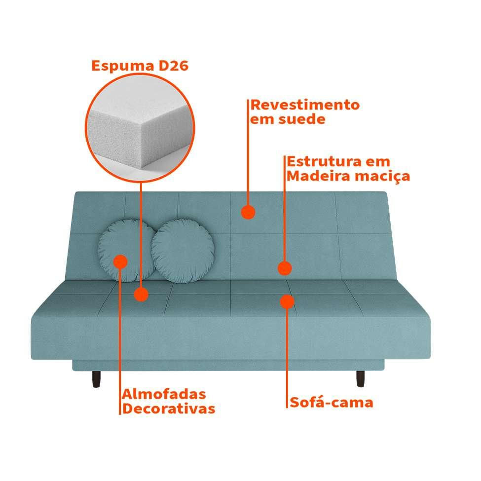 Sofá-Cama Casal 3 Lugares Jimmy Suede Suculenta