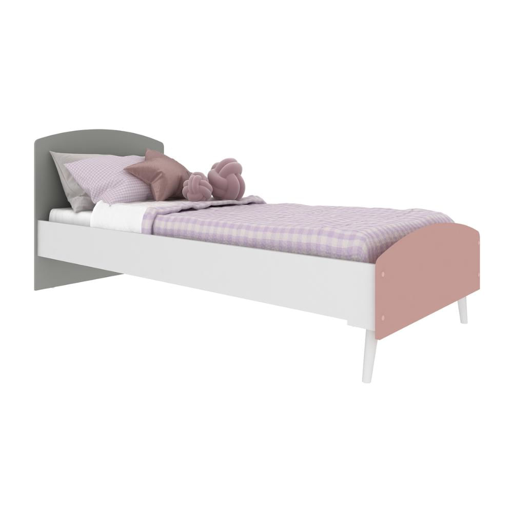 Cama Solteiro para colchão 78x188cm 100% MDF Doçura Multimóveis Branco/Cinza/Rosa