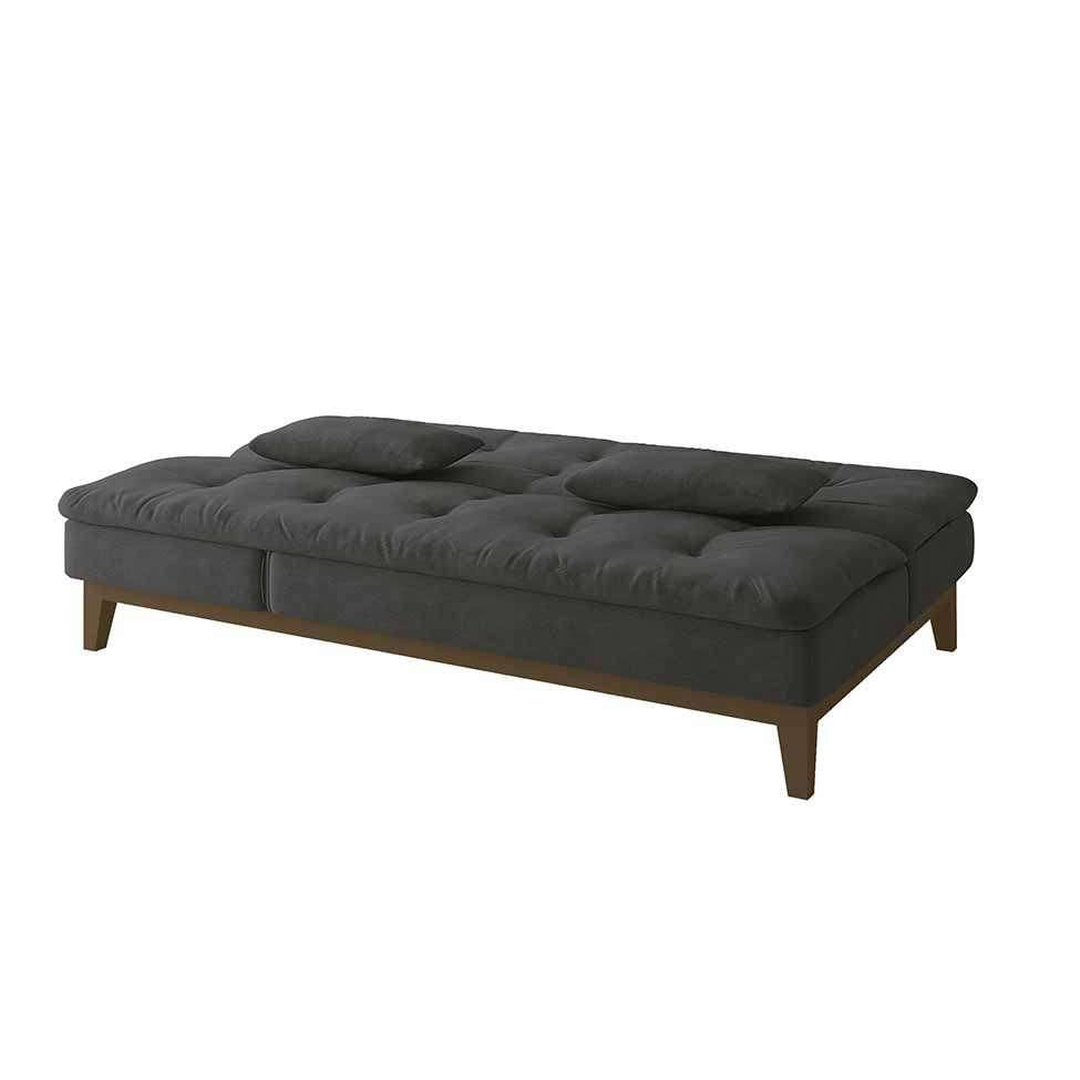 Sofá-Cama 3 Lugares Casal Amanda com Pés de Madeira Suede Cinza