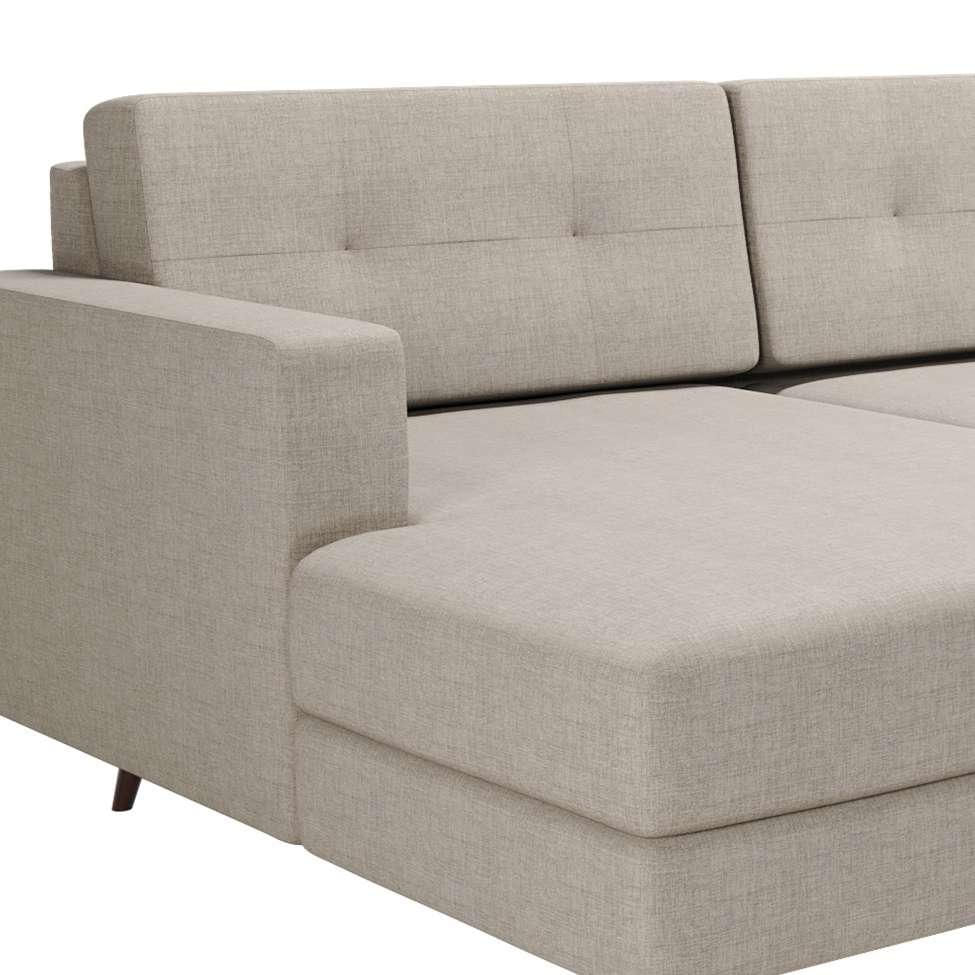 Sofá 3 Lugares Living com Chaise Esquerdo Pé Palito Linho Cotton Cru