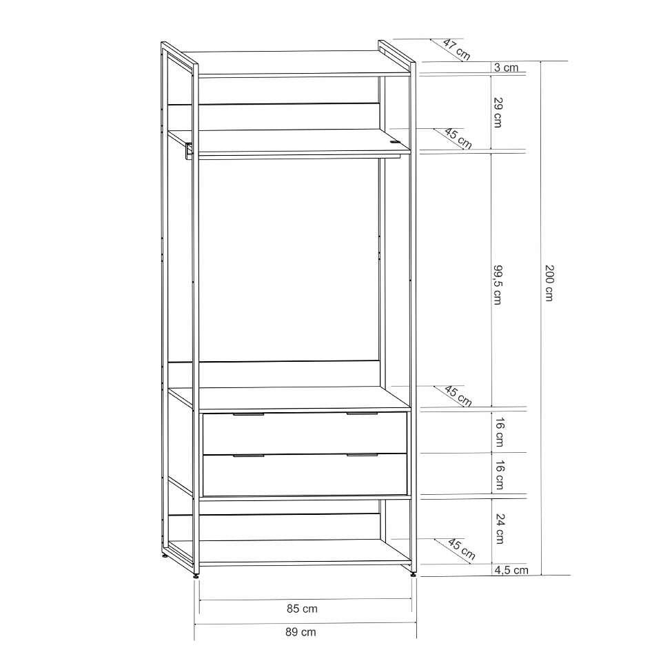 Guarda-Roupa Closet Industrial Mital com Cabideiro 2 GV Conhaque e Preto