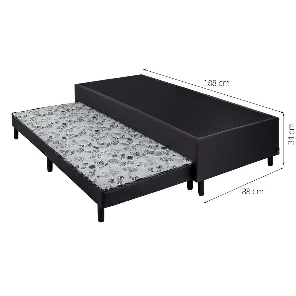 Base para Cama Box Solteiro Alianz com Auxiliar (34x88x188) Preta