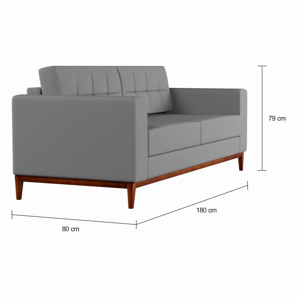 Sofá 3 Lugares Joy Pés e Base em Madeira Linho Cotton Cinza 180 cm