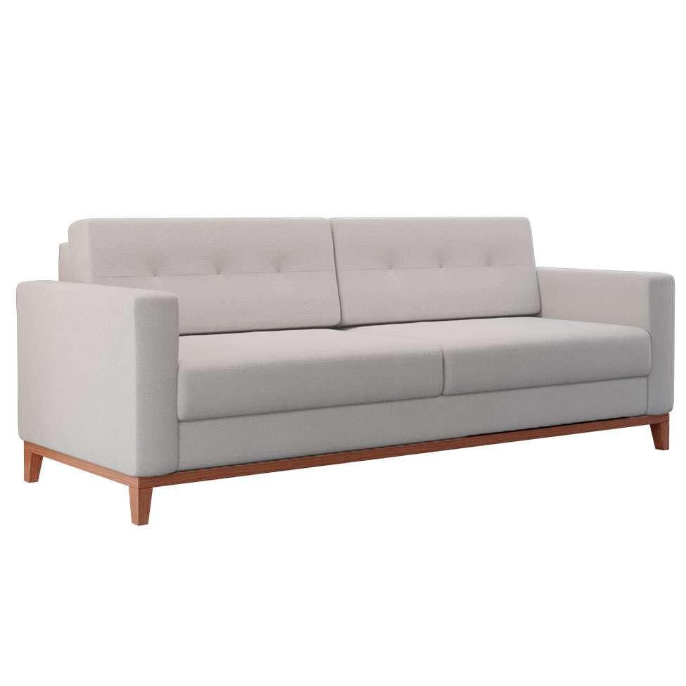 Sofá 3 Lugares Living Pés e Base em Madeira Linho Cotton Cru 180 cm