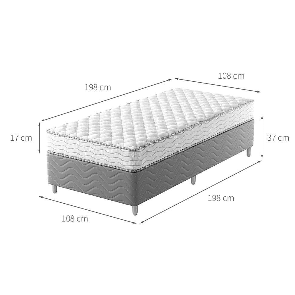 Cama Box com Colchão Solteirão Howie Espuma D33 (17x108x198) Branco e Cinza