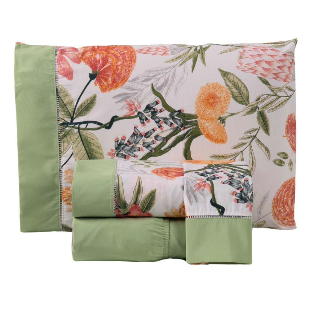 Jogo Cama Lençol Encanto King Estampado Percal 180 Fios C/ Ponto Palito 4 Peças - Floral - Cinza