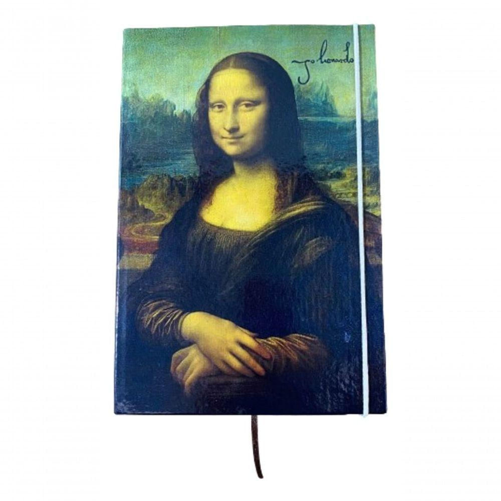 Caderno Sketchbook Grande Capa Monalisa Leonardo Da Vinci 21x14cm Miolo Com Pauta Para Escrever