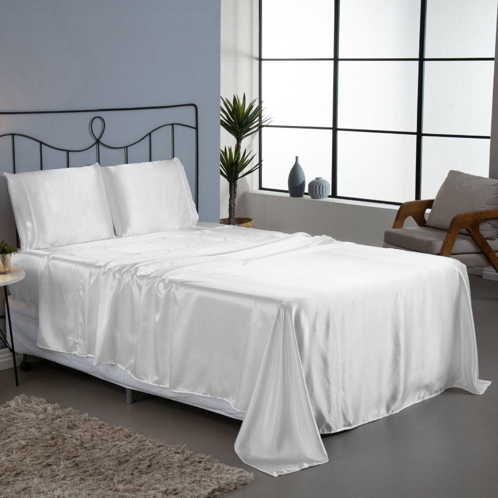 Jogo Cama Lençol Splendore Casal Padrão Cetim Charmousse Alto Brilho 4 Peças - Branco