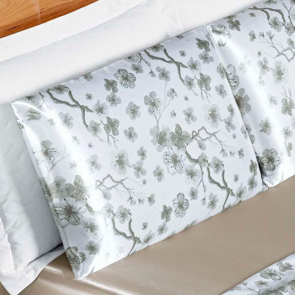 Jogo Cama Lençol Vine Queen Cetim Estampado Alto Brilho 4 Peças - Palha Florido