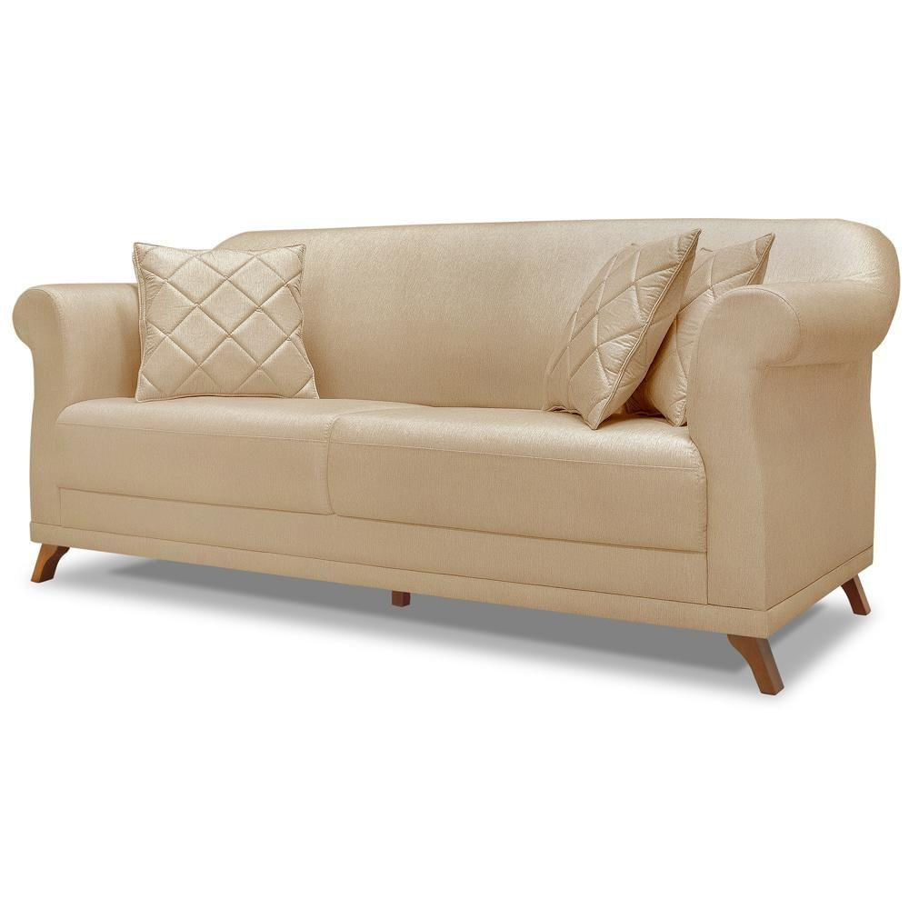 Sofa 2 Lugares Retro Polo 180cm Com Almofada Linho Dourado Ezz Dourado