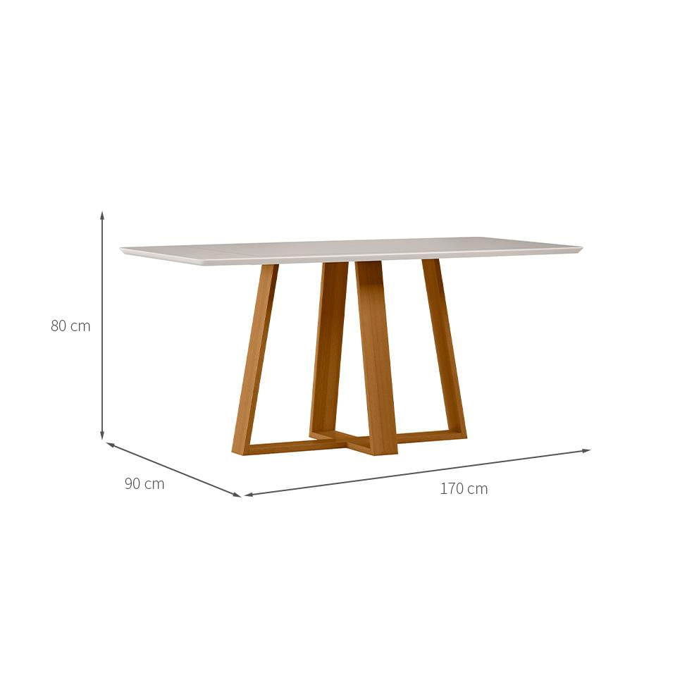 Mesa de Jantar Retangular com Tampo de Vidro Lectus Off White e Ipê 170 cm