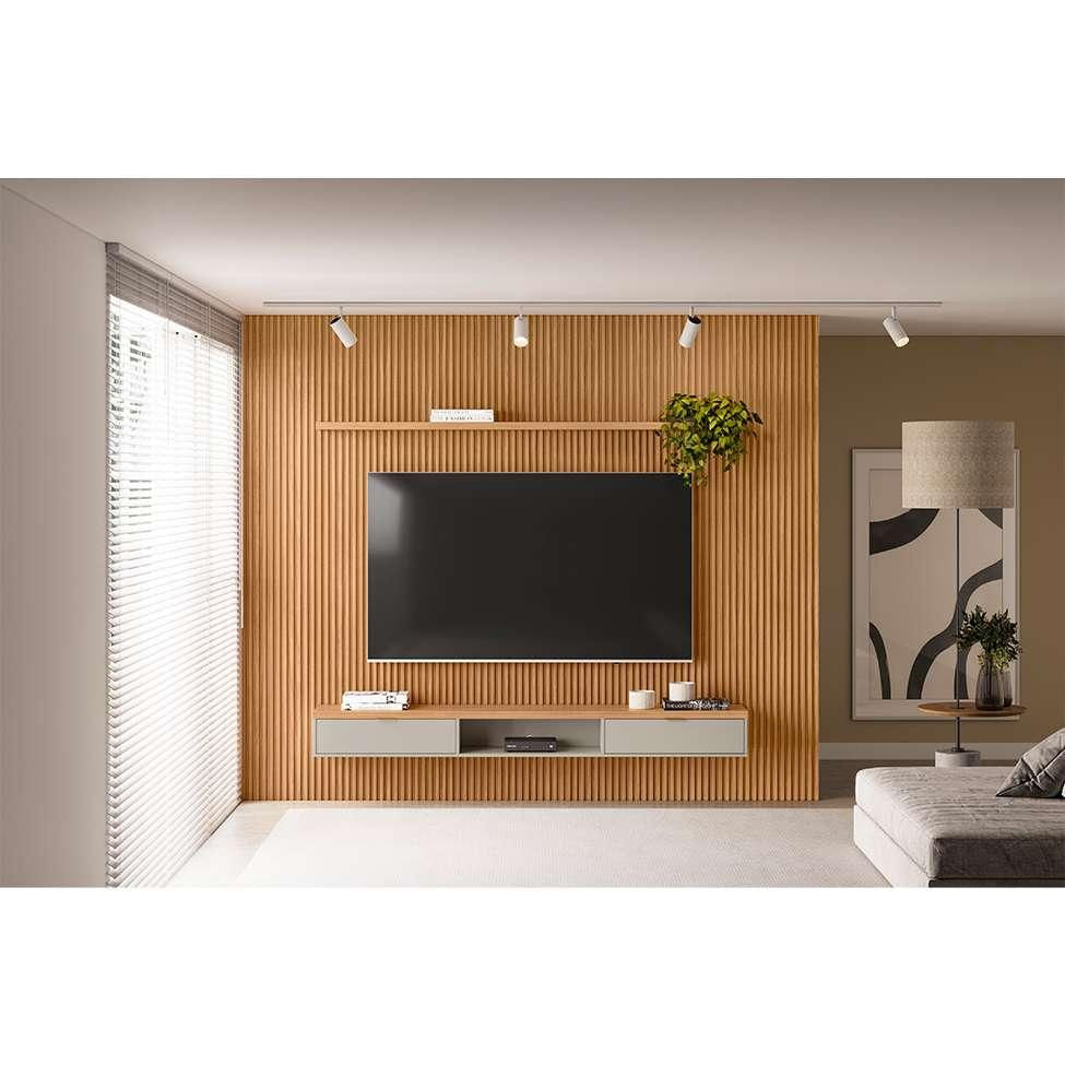 Painel para TV até 75 Polegadas Anne 2 PT Nature e Off White 300 cm