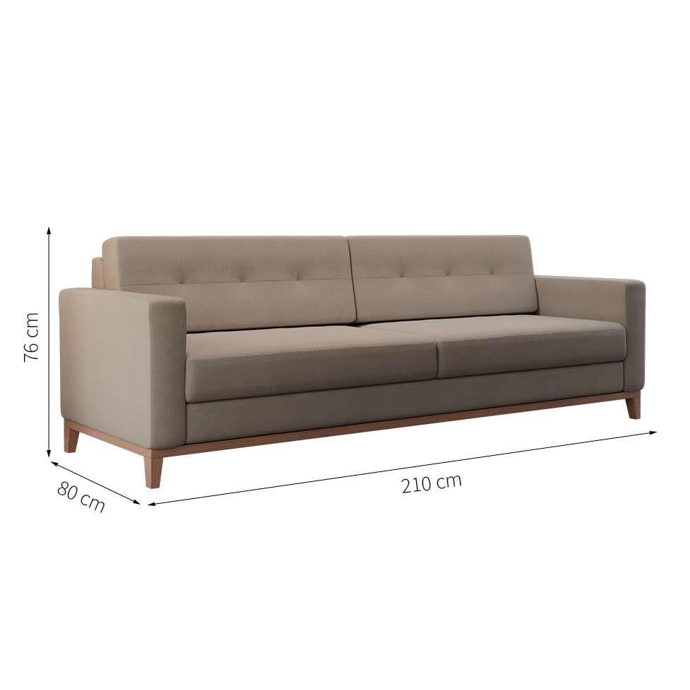 Sofá 3 Lugares Living Base de Madeira Linho Cotton Bege 210 cm