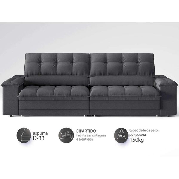 Sofá 3 Lugares Retrátil e Reclinável Helen com USB e Porta-Copos