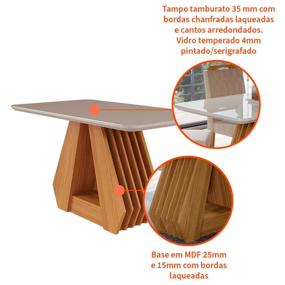 Mesa de Jantar Retangular com Tampo de Vidro Agata Off White e Nature 130 cm