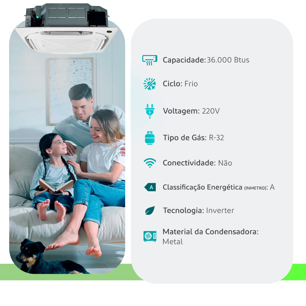 Ar Condicionado Split Cassete Inverter Eco Elgin 36000 Btus R-32 Frio 220V Monofásico 45KVFI36C2NA