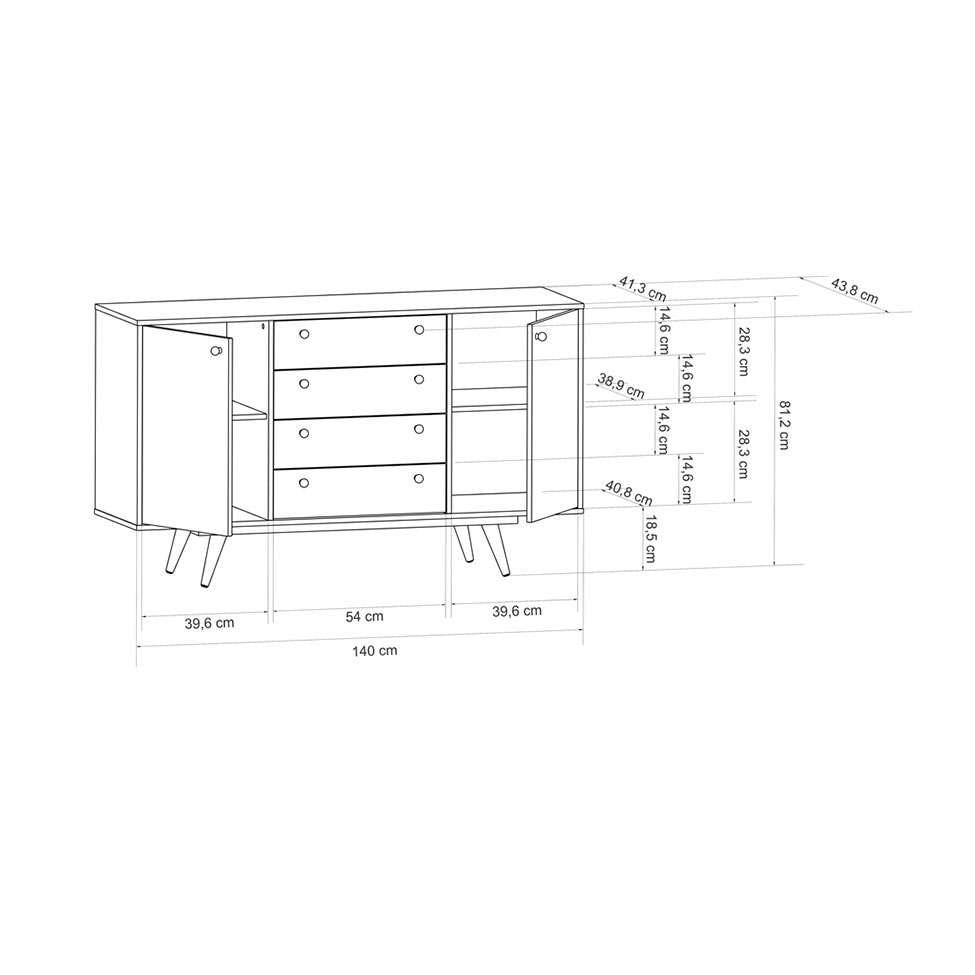 Buffet Califórnia 4 GV 2 PT Preto