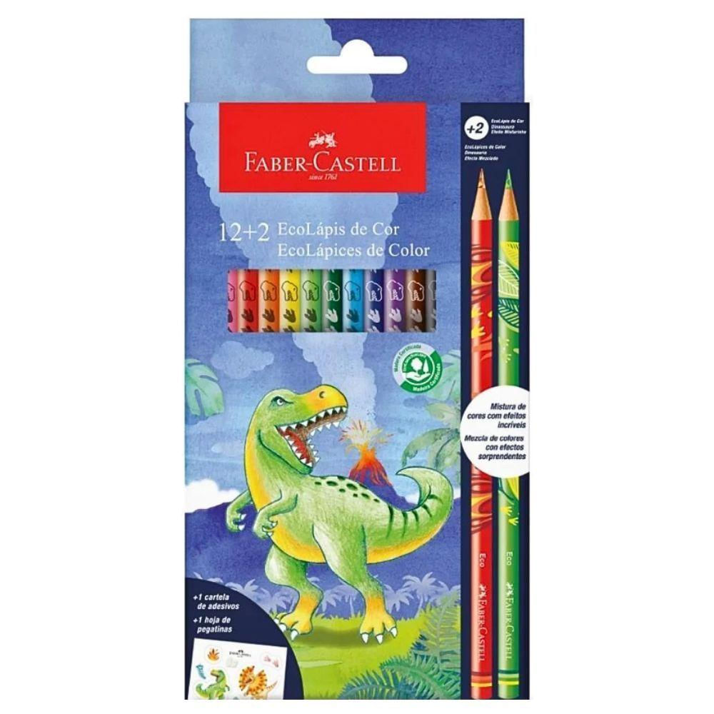 Lápis De Cor Redondo 12+2 Cores Faber-castell Dinossauro