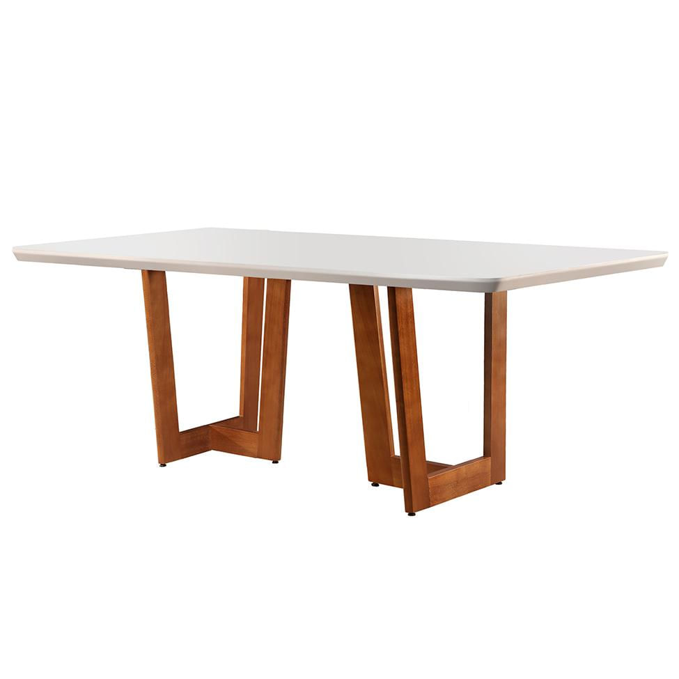 Mesa de Jantar Retangular com Tampo de Vidro Tália Off White e Imbuia 180 cm