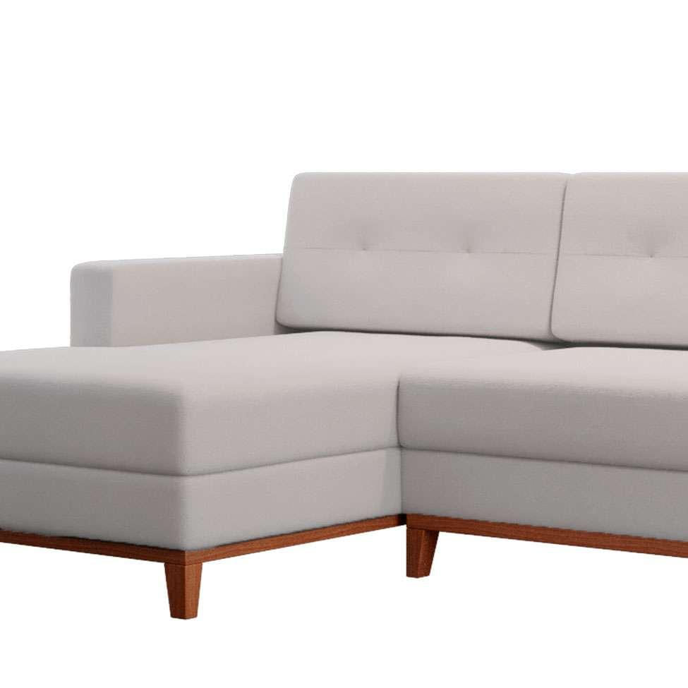 Sofá 3 Lugares Living com Chaise Esquerdo Pés e Base em Madeira Linho Cotton Cru