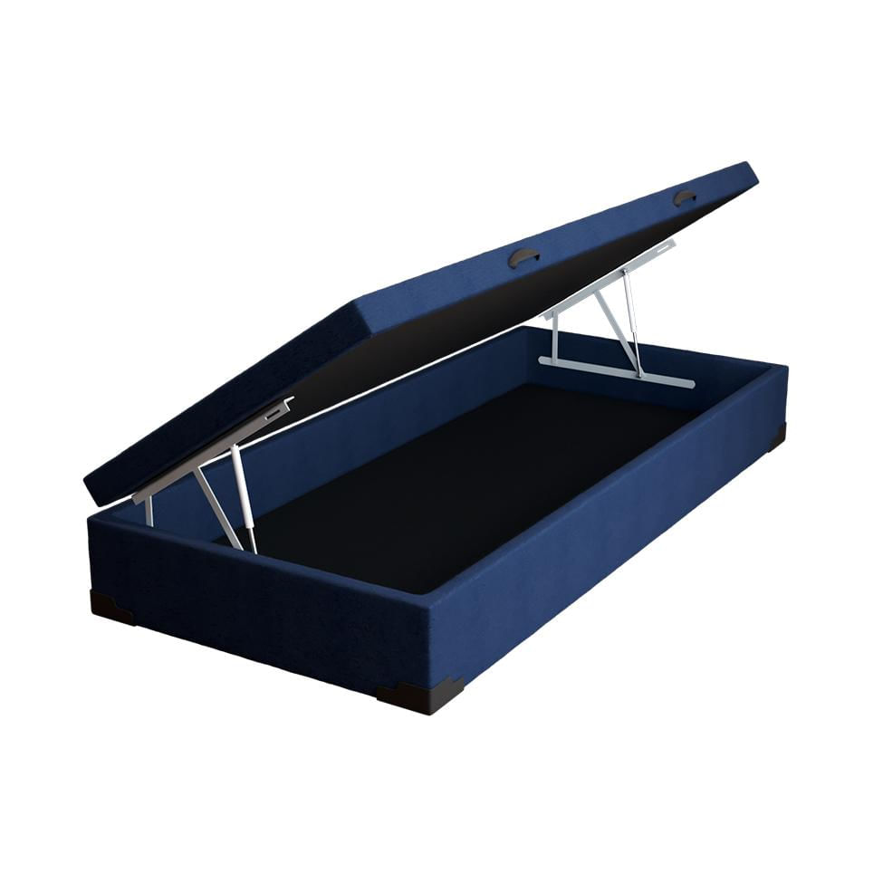 Base para Cama Box Solteiro Guldi com Baú Linho (47x88x188 cm) Azul Marinho