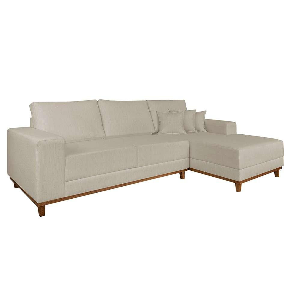 Sofá 4 Lugares Mônaco Com Chaise Direito Linho Off White