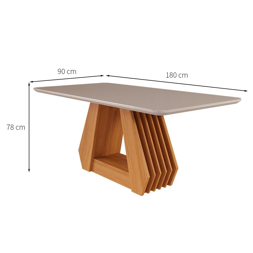 Mesa de Jantar Retangular com Tampo de Vidro Agata Off White e Nature 180 cm