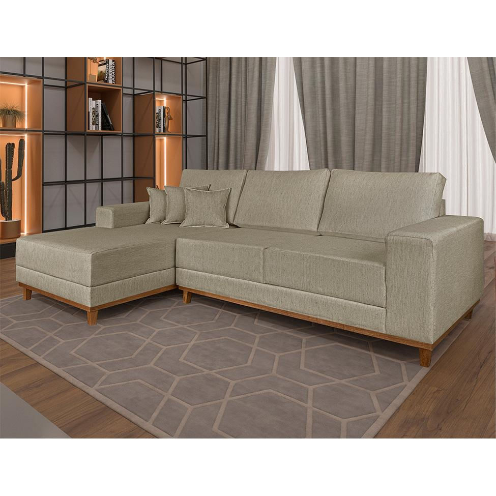 Sofá 4 Lugares Mônaco Com Chaise Esquerdo Linho Bege