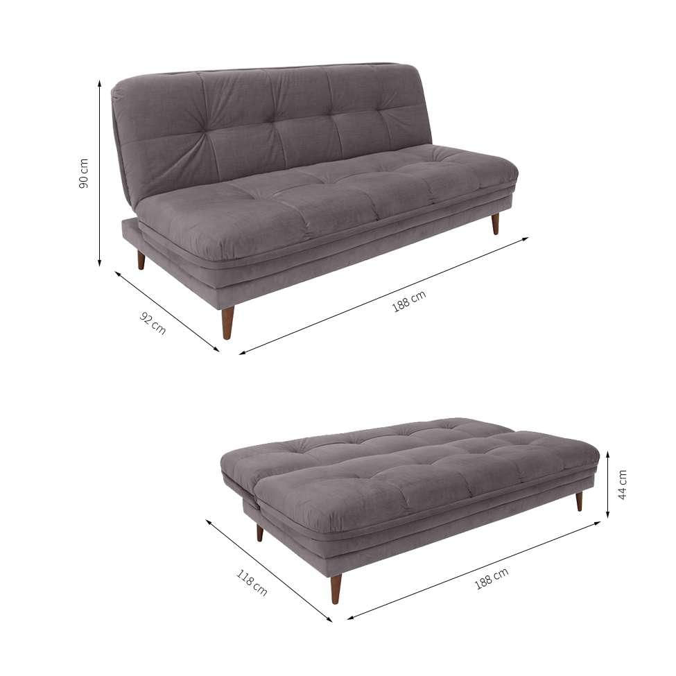 Sofá-Cama Casal 3 Lugares Anitta Suede Cinza