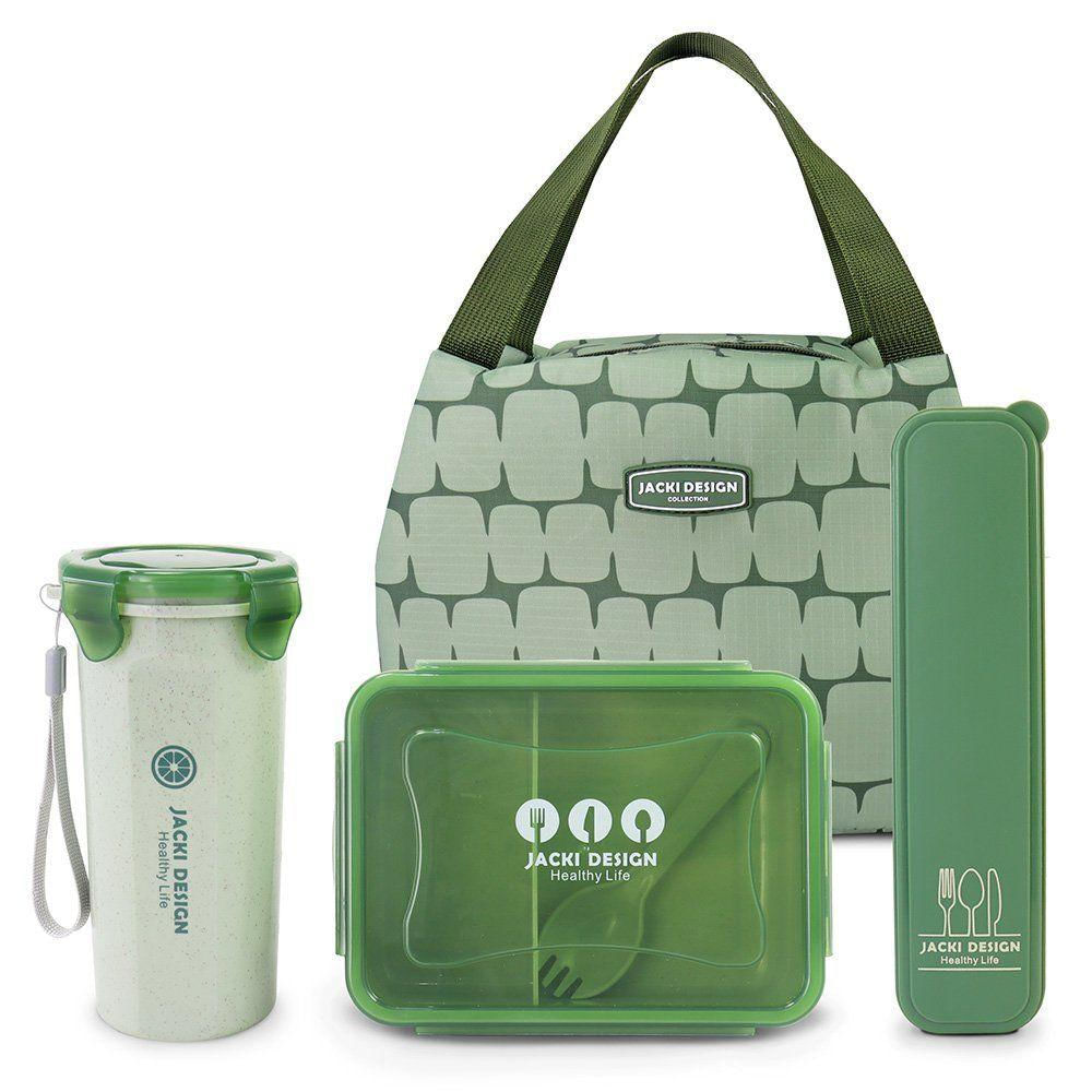 Conjunto Kit Fitness De 3 Peças E Porta Talheres Portátil Cor Verde