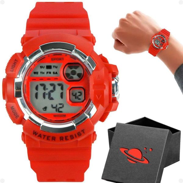 Relogio Digital Infantil Silicone Menino Criança Caixa Vermelho
