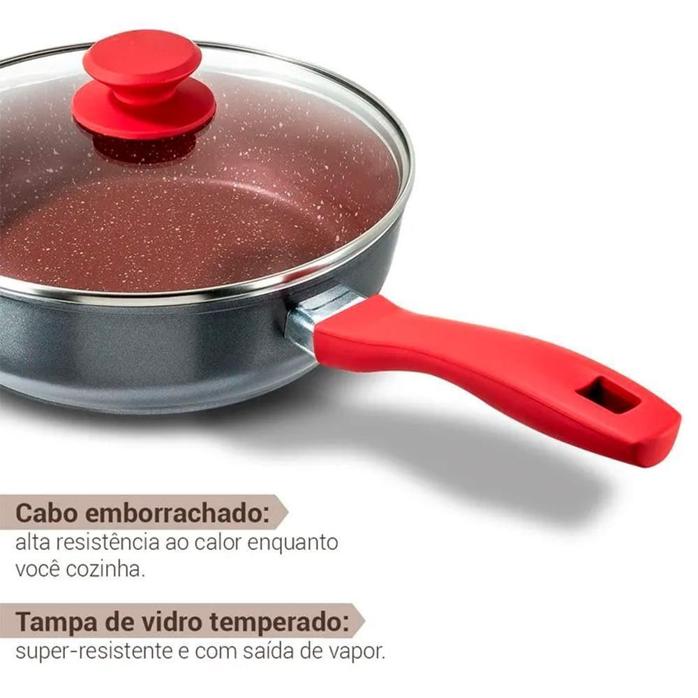 Panela Philco Definitive Pph240apr Redstone Com Tampa De Vidro 2,7l Cinza E Vermelho